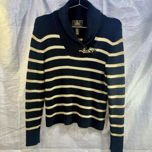 LAUREN RALPH LAUREN Black Label Ribbed Sweater-Black/Metallic Gold Women's P/L